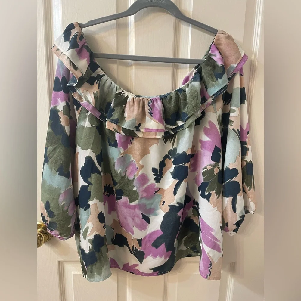J. Crew Floral Off-Shoulder Blouse in Pink, Olive, Navy, Beige
